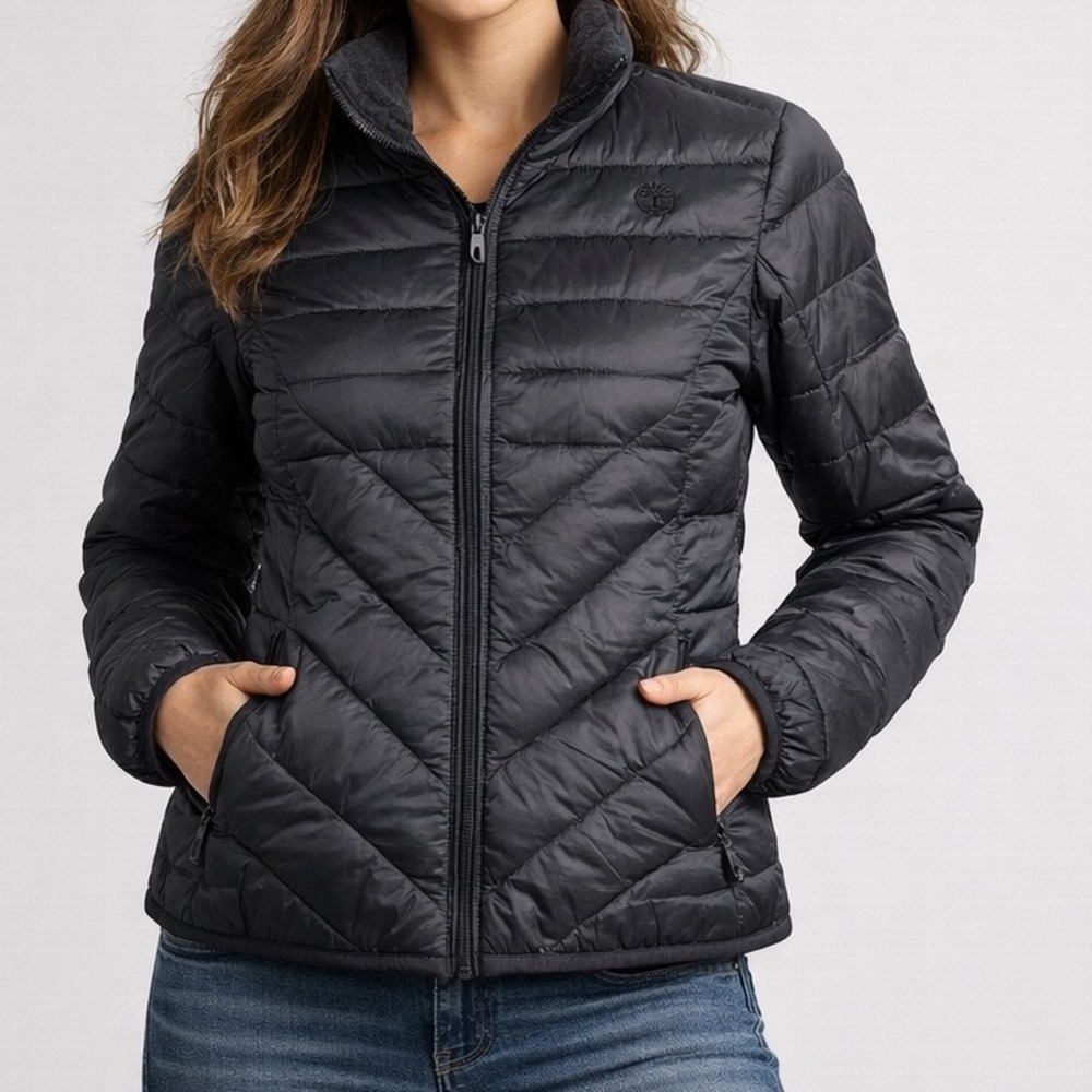Timberland Women Lightweight Puffer Jacket Black Full Zip Collared Size S P